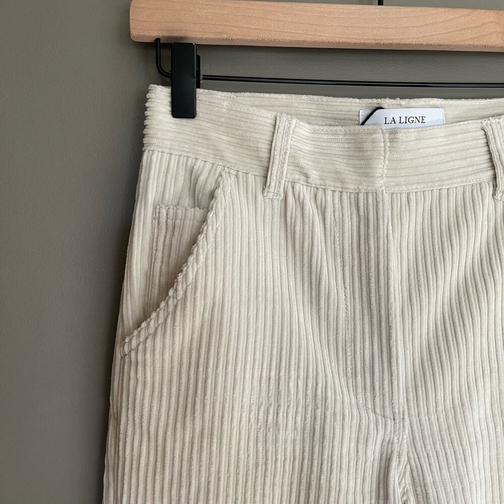 LA LIGNE Reece Trouser Ivory Size 2 Cream Corduroy Pant High Rise Wide Leg Chic - Picture 9 of 16